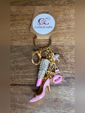 Sparkling Pink Lipstick & Matching Pink High Heel Keychain For a Fun Accessory!